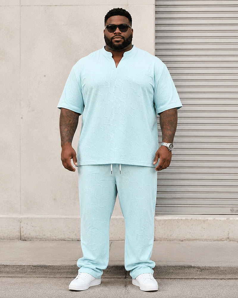 L-9XL Sports Leisure Solid Color V-neck Loose Short-sleeved 2-piece Set
