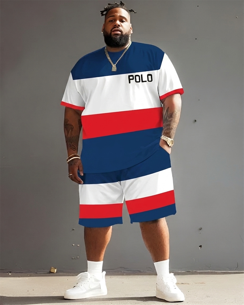 Big Guy's Polo Color Stripes T-Shirt and Shorts Set