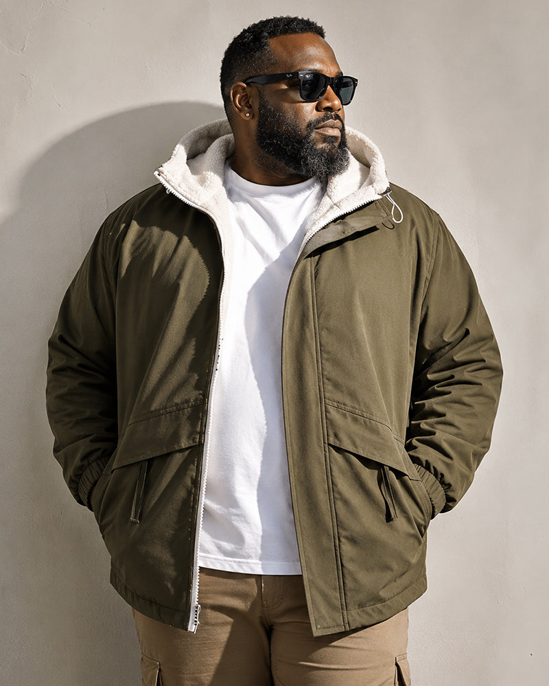 5XL-11XL Large Size Men's Fleece Hooded Jacket Windproof Double-Sided Wearing
