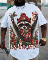 Big & Tall Men's Christmas Funny Raccoon Retro Animal Cotton T-Shirt