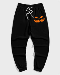 Menswear Halloween Simple Evil Smiley Graffiti Print Big and Tall Hoodie Set