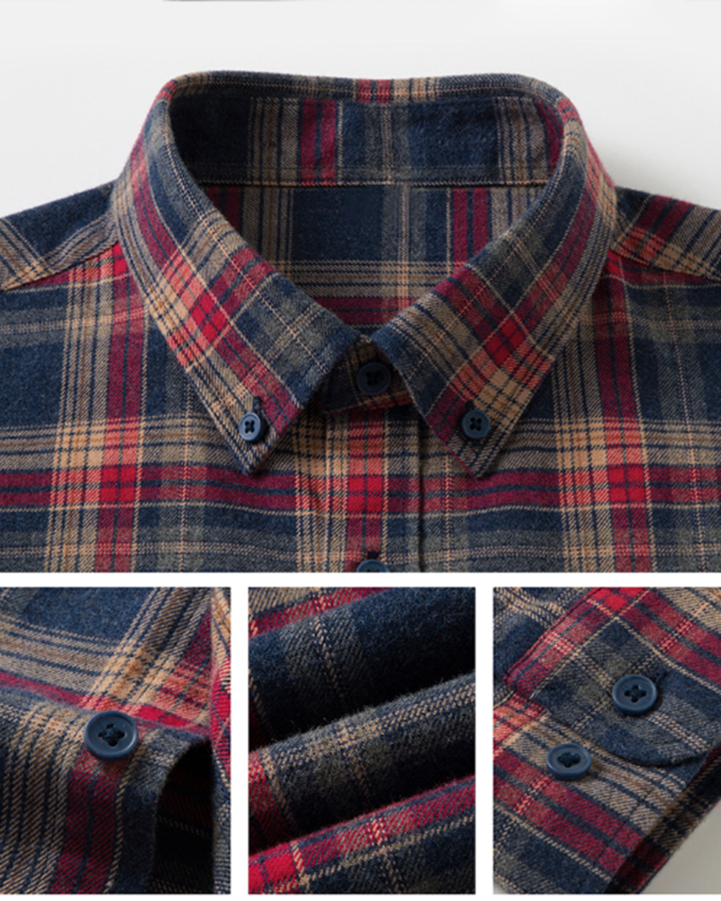 S-4XL Retro Casual Men's Check Shirt [cotton Sanding]]