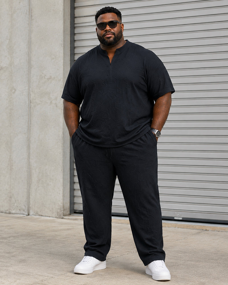 L-9XL Sports Leisure Solid Color V-neck Loose Short-sleeved 2-piece Set