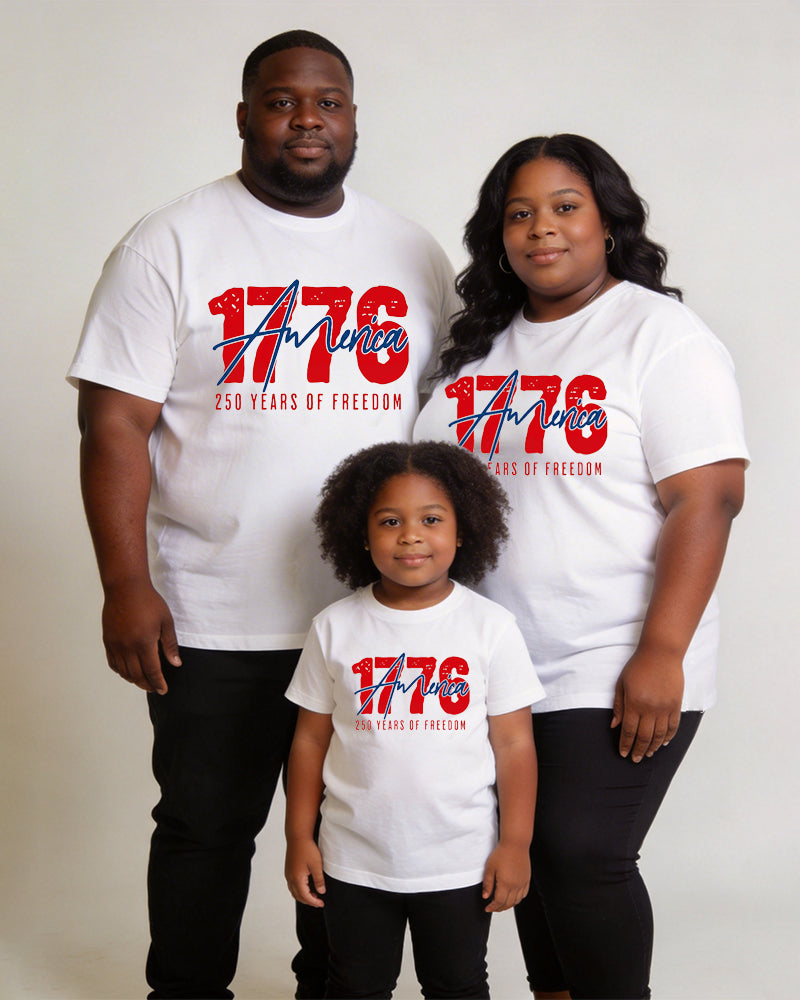 1776 America 250 Anniversary Free Theme Parent-Child Printed Round Neck Short-Sleeved T-Shirt