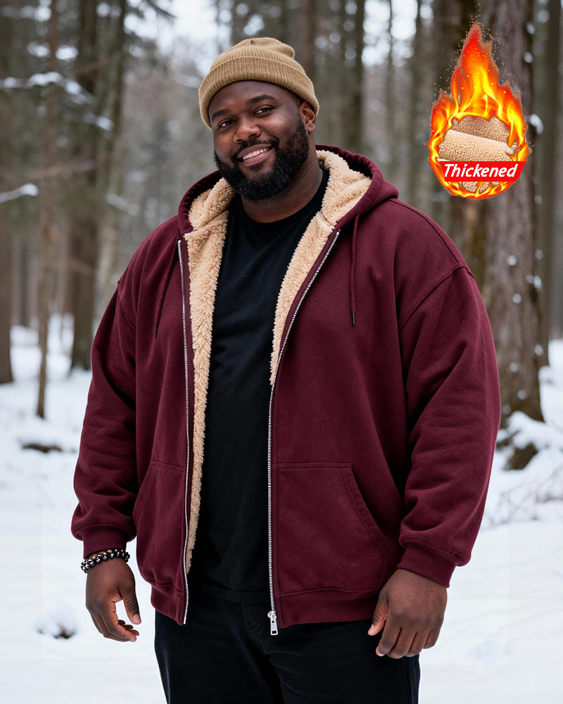 Big & Tall Men's Solid Color Velvet Thickened Zip Cardigan Hoodie