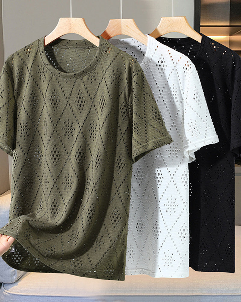 4XL-11XL Summer Hollow Texture Large Size T-shirt
