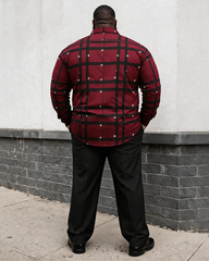 Big & Tall Men's Red And Black Check Small Cross Printed Long Sleeve Shirt Trousers Set
