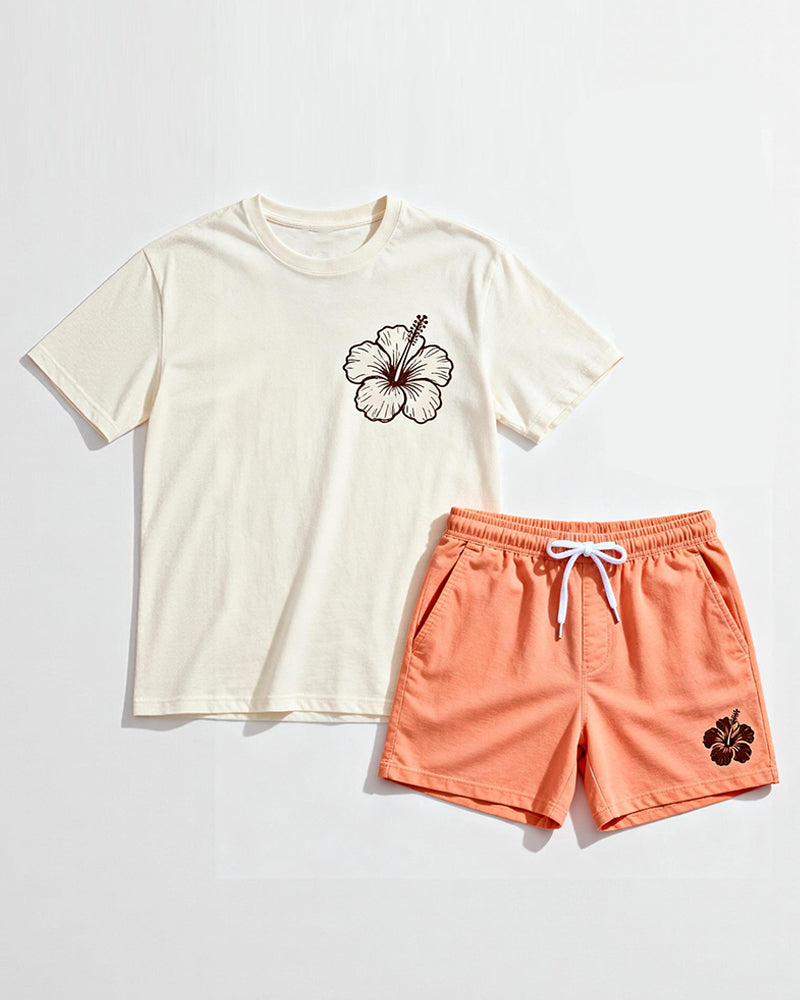 Big & Tall Men's Summer Pineapple Fun Print Crew Neck Short-Sleeve T-Shirt And Shorts Set