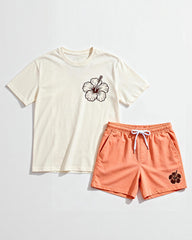 Big & Tall Men's Summer Pineapple Fun Print Crew Neck Short-Sleeve T-Shirt And Shorts Set