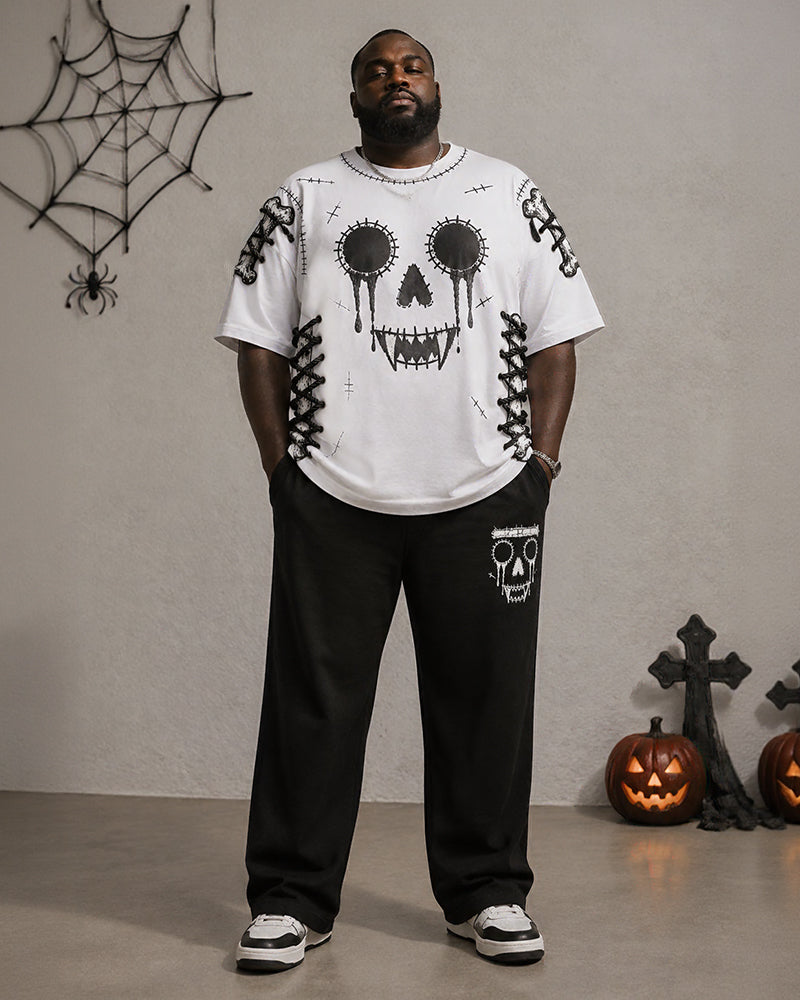 Big & Tall Men's Halloween Stitch Skull Bone Print T-Shirt Pants Set