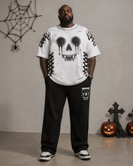 Big & Tall Men's Halloween Stitch Skull Bone Print T-Shirt Pants Set