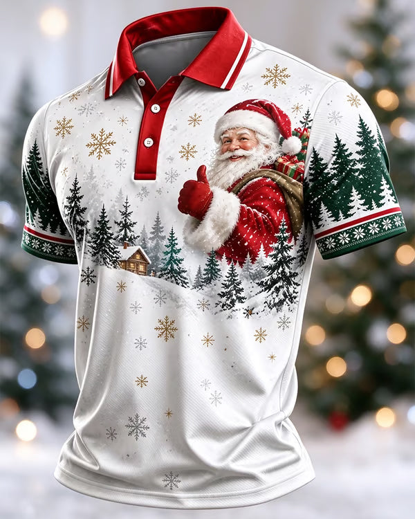 Big & Tall Santa Forest Print Short Sleeve POLO Shirt