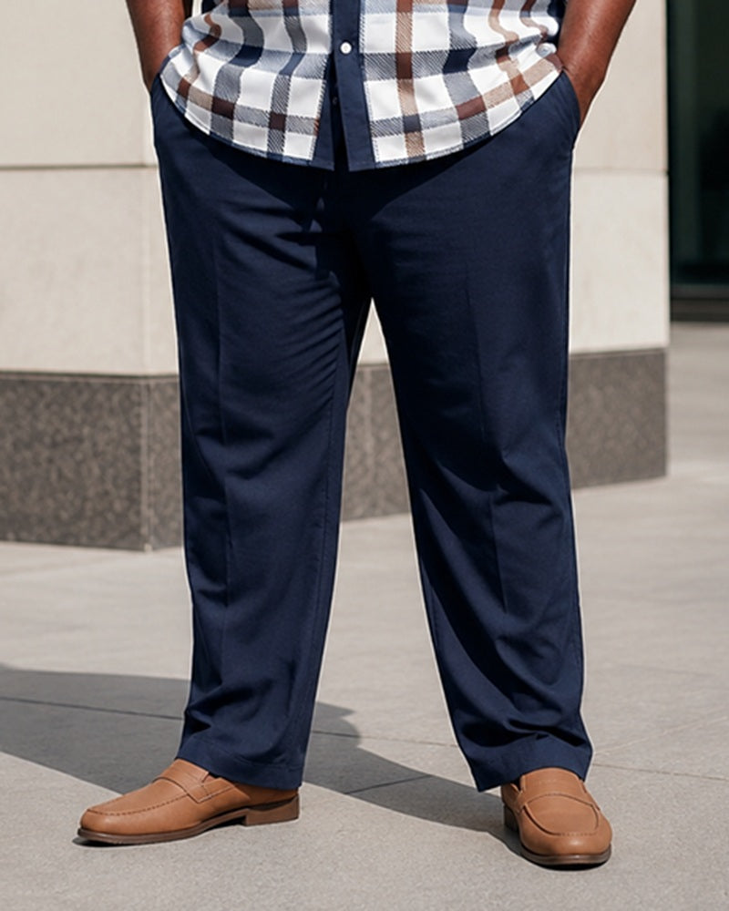 Big & Tall Men's Business Plaid Print Short Sleeve Shirt Pants Set