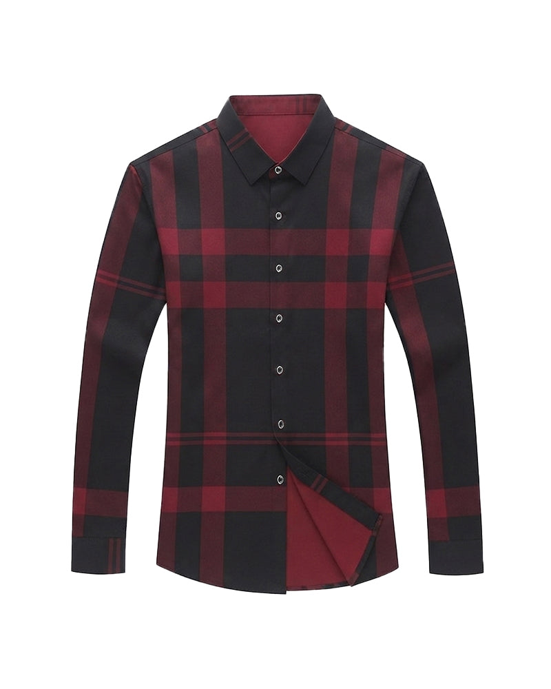 M-4XL Business Classic Plaid Men's Long Sleeve Shirt