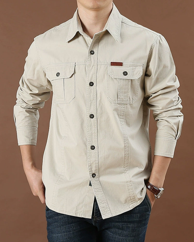 Big & Tall Men's Solid Color Pocket Long Sleeve Shirt M-6XL