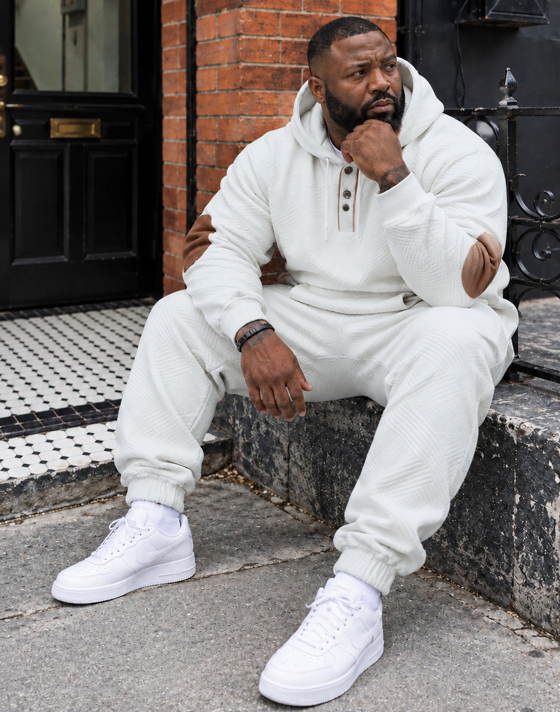 Big & Tall Men's Casual Jacquard Hooded Sweatshirt Set