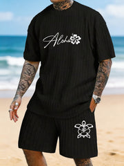 "Aloha" Hibiscus Turtle Print Texture Pattern Large Size Beach Suit