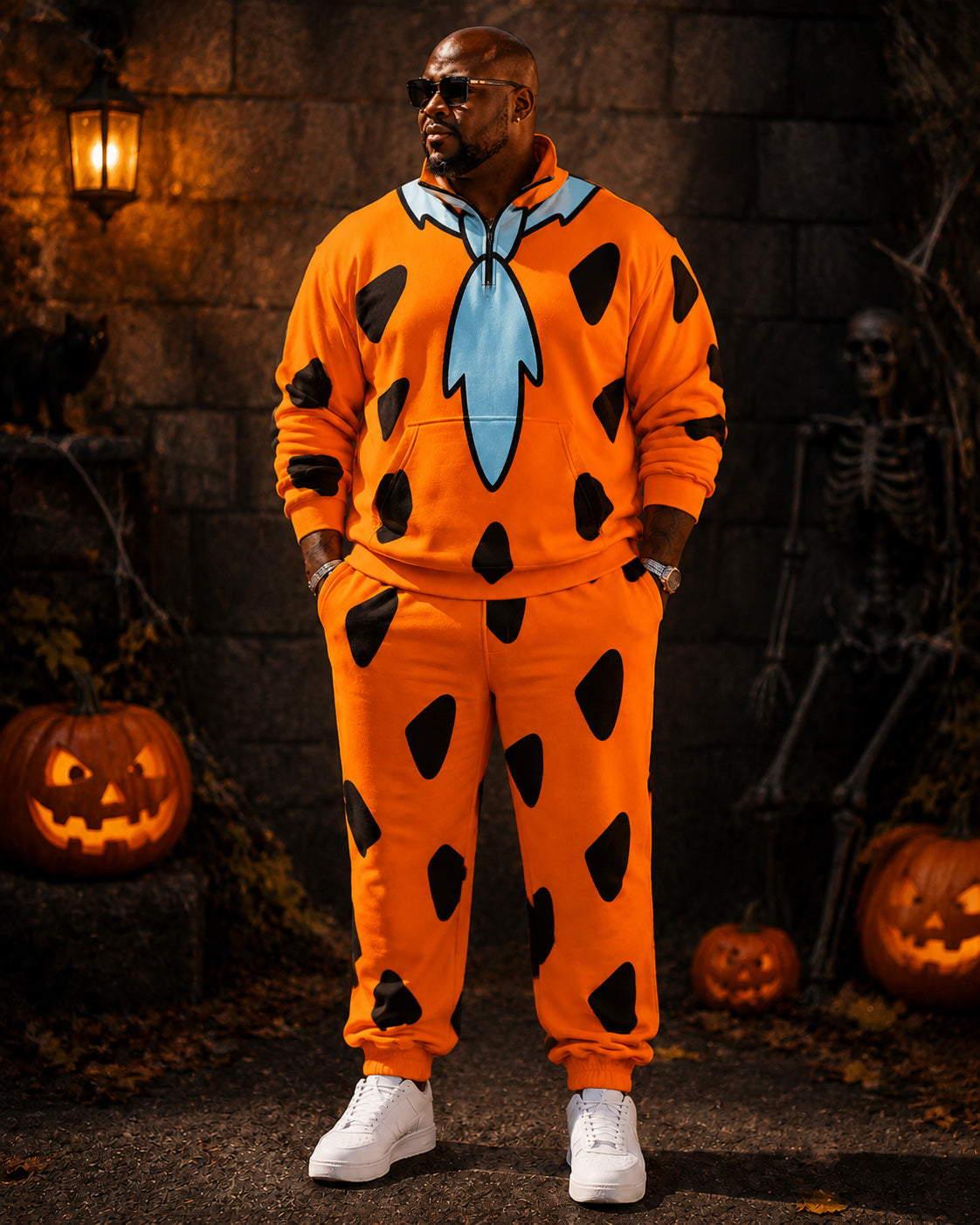 Big & Tall Men's Fred Flintstone Tie Half Zip Sweatshirt Set