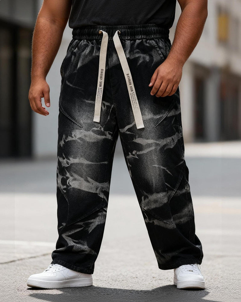 Big & Tall Men's Retro Distressed Tie-dyed Straight Leg Stretch Jeans M-8XL