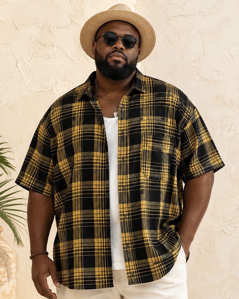 M-4XL Lapel Plaid Shirt