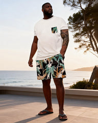 Big & Tall Men's Tropical Palm Print Round Neck Short Sleeve T-Shirt Shorts Set