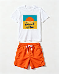 Big & Tall Men's Beach Sunset Print Crew-Neck Short-Sleeve T-Shirt And Shorts Set