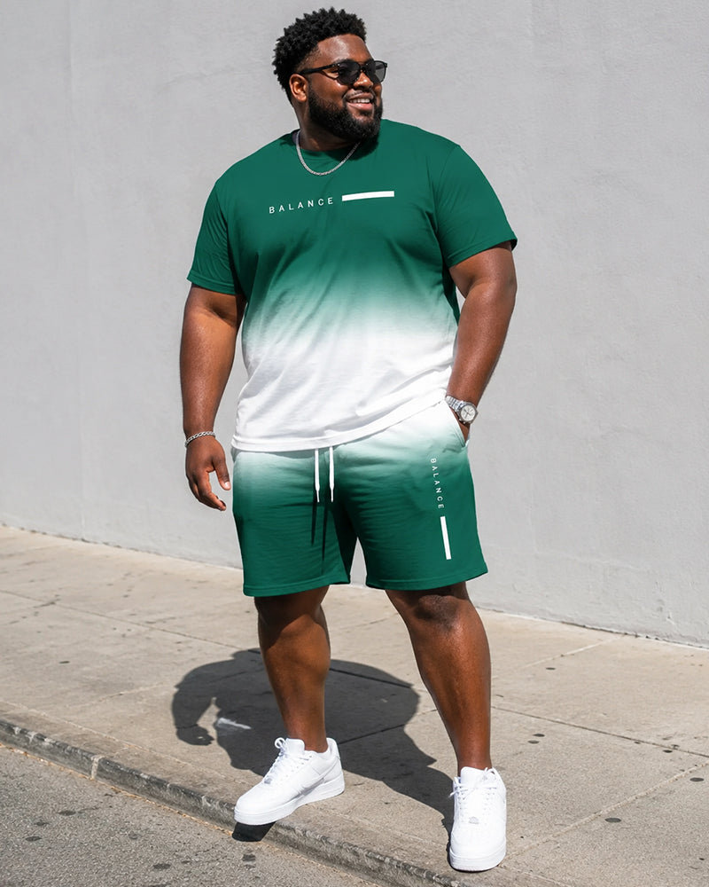 Big & Tall Men’s Gradient Letter-Print Crew-Neck Short-Sleeve T-Shirt And Shorts Set