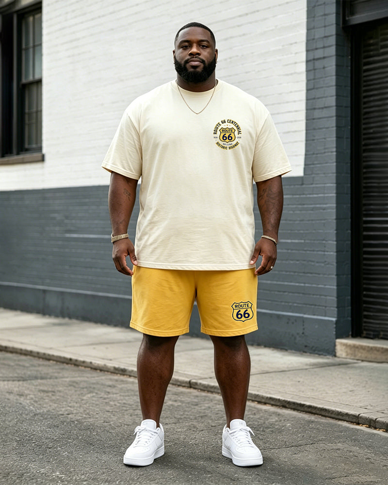 Big & Tall Men’s Route 66 Centennial Shield‑Print Crew-Neck Short‑Sleeve T‑Shirt And Shorts Set