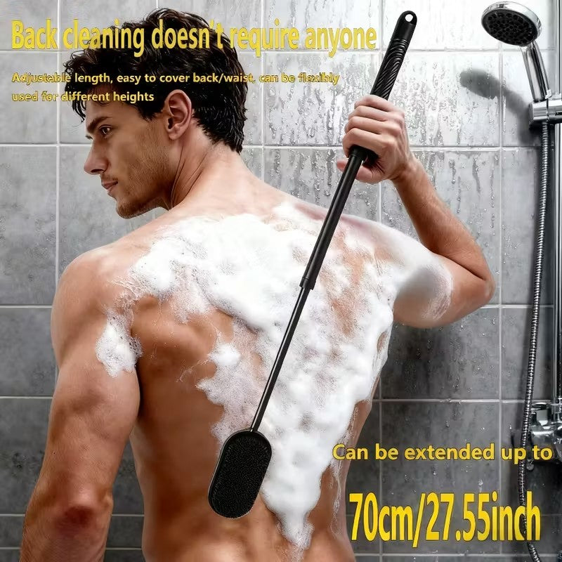Back Brush for Showering - 27.5-Inch Adjustable Handle with Dual Exfoliating And Massaging Features, Long-Handled Bath Brush with Soft/Granular Texture.