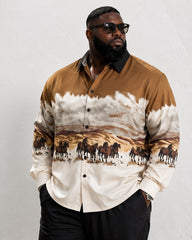 Big & Tall Men's Galloping Horse Landscape Print Long Sleeve Shirt