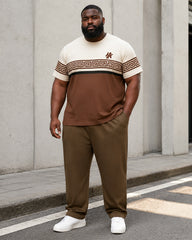 Big & Tall Men's Brown Contrast Color Palette Printed T-Shirt Pants Set
