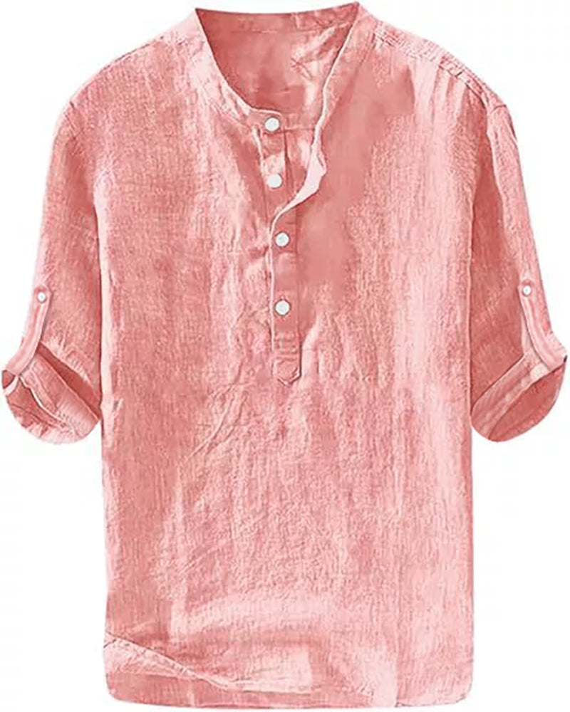 S-6XL Men’s Plain Stand-up Collar Long-sleeved Shirt