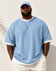 S-5XL Men's Waffling Loose Hollow Short-sleeved Knitted T-shirt