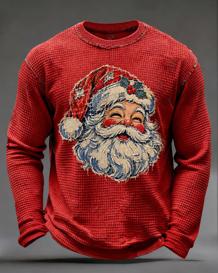 Big & Tall Men's Vintage-style Santa waffle Sweatshirt