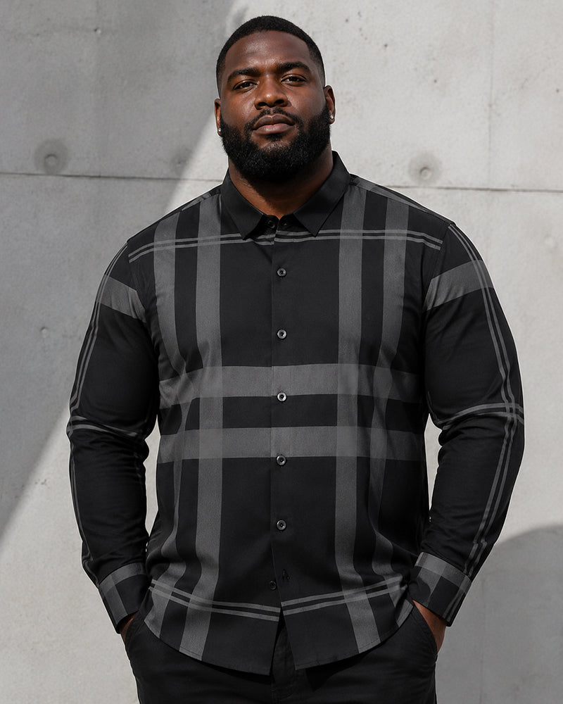 M-4XL Business Classic Plaid Men's Long Sleeve Shirt