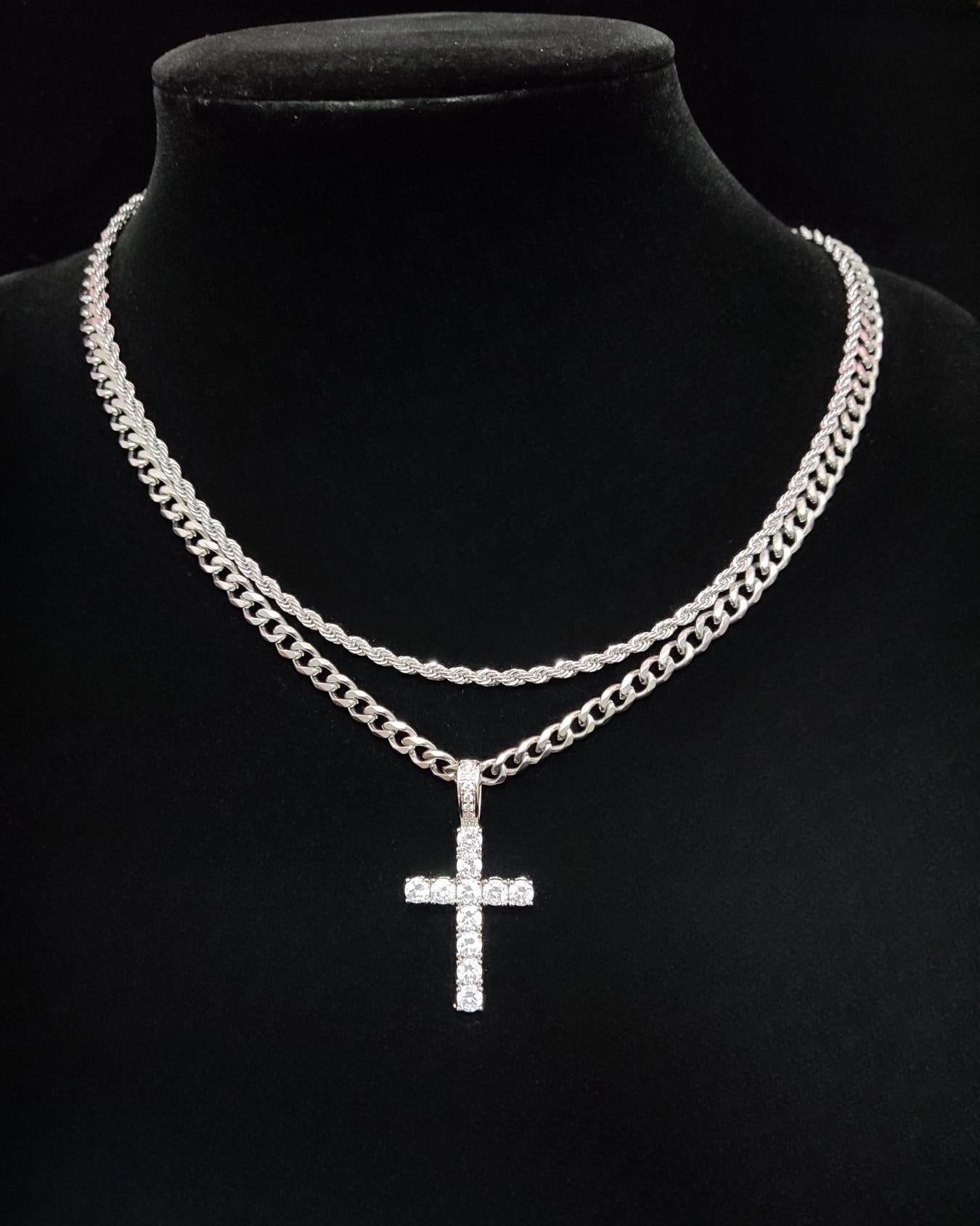 Big & Tall Men's Hip Hop Twist Chain Necklace & Rhinestone Cross