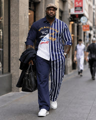 Big & Tall Men's Shark-stripe Paneling Prints Long Sleeve Shirt Pants Set