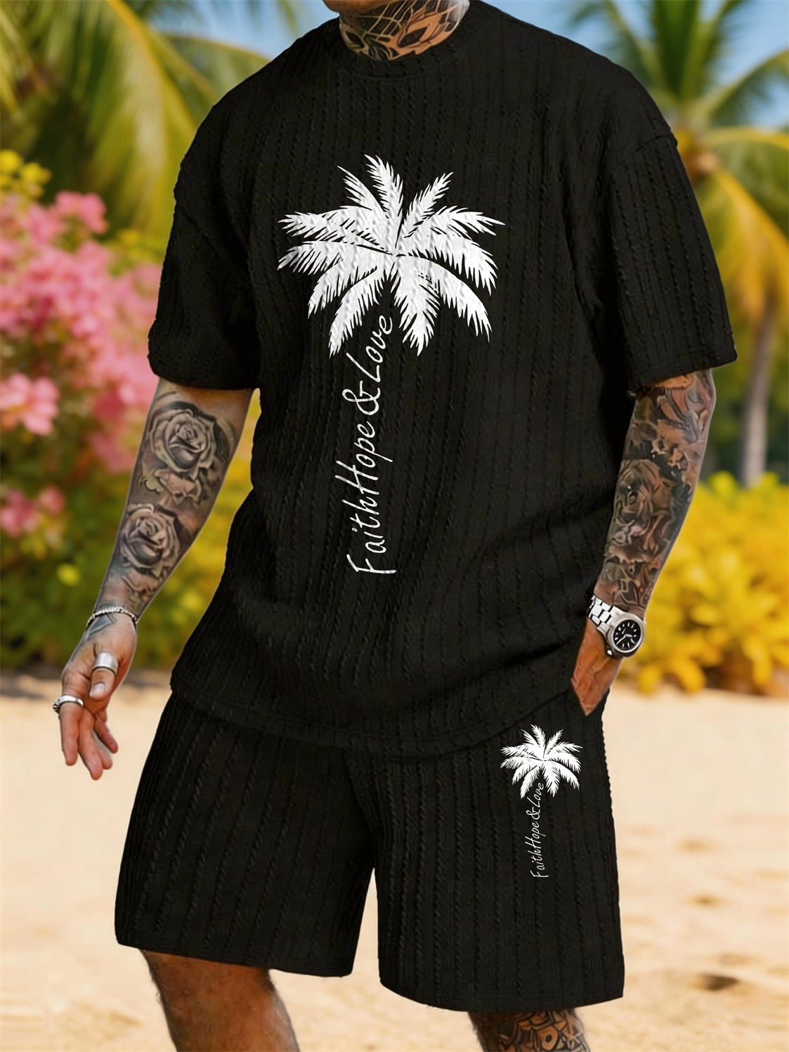 Palm Tree Faith Hope & Love Print Texture Large Size Holiday Set