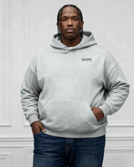 Large Size Men's Autumn And Winter Warm Cotton Hoodie-gray Chest Handmade Three-dimensional Printing "hope" Slogan