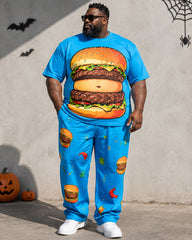 Big & Tall Men's Jumbo Burger Fake Belly Print T-Shirt Pants Set
