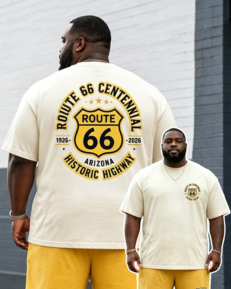 Big & Tall Men’s Route 66 Centennial Shield‑Print Crew-Neck Short‑Sleeve T‑Shirt And Shorts Set