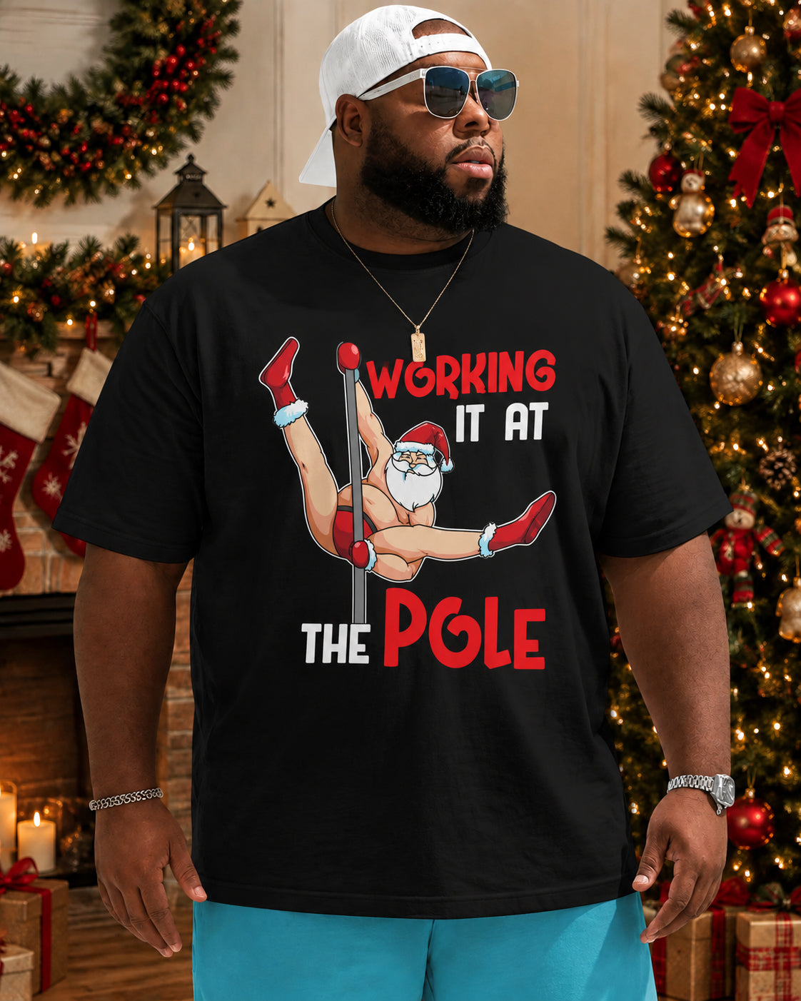Big & Tall Men's Funny Santa Claus Cotton T-Shirt