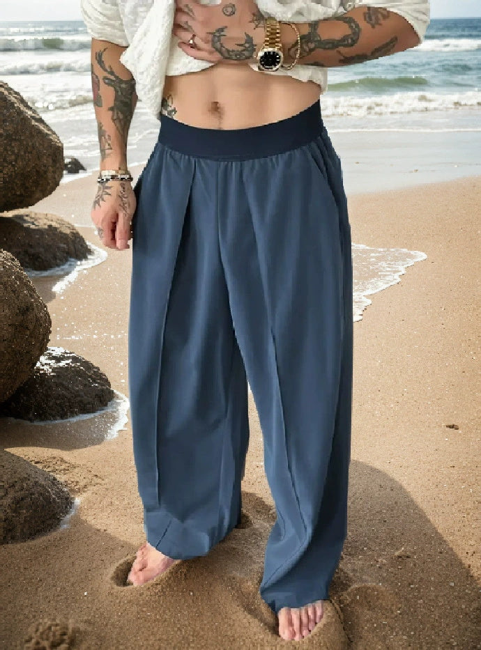 S-3XL Big & Tall Men's Simple Contrast Color Elastic Waist Casual Straight Trousers