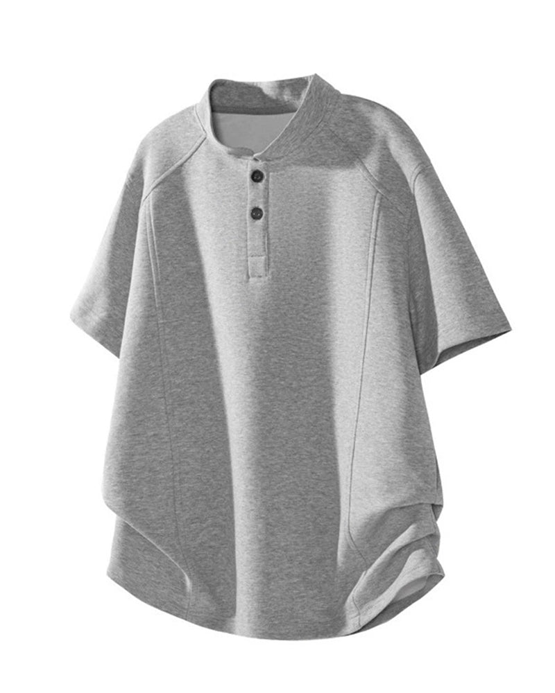 M-5XL American-style High Street Henry Collar T-shirt Stand Collar Short Sleeve