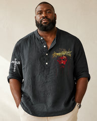 Big & Tall Men's Crown Of Thorns Jesus Print Stand-collar Mid-sleeve Shirt
