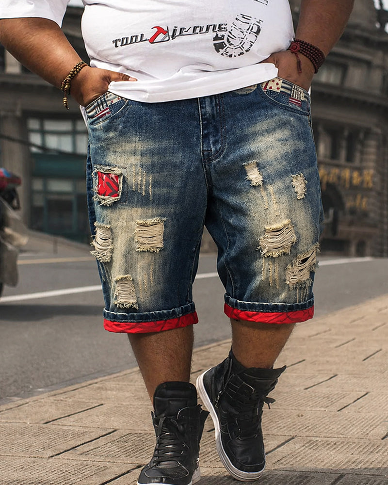 Size 28-48 Distressed Ripped Flanged Denim Cropped Shorts