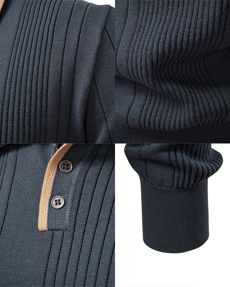 Big & Tall Men's High Quality Lapel Polo Half Zip Sweater S-2XL