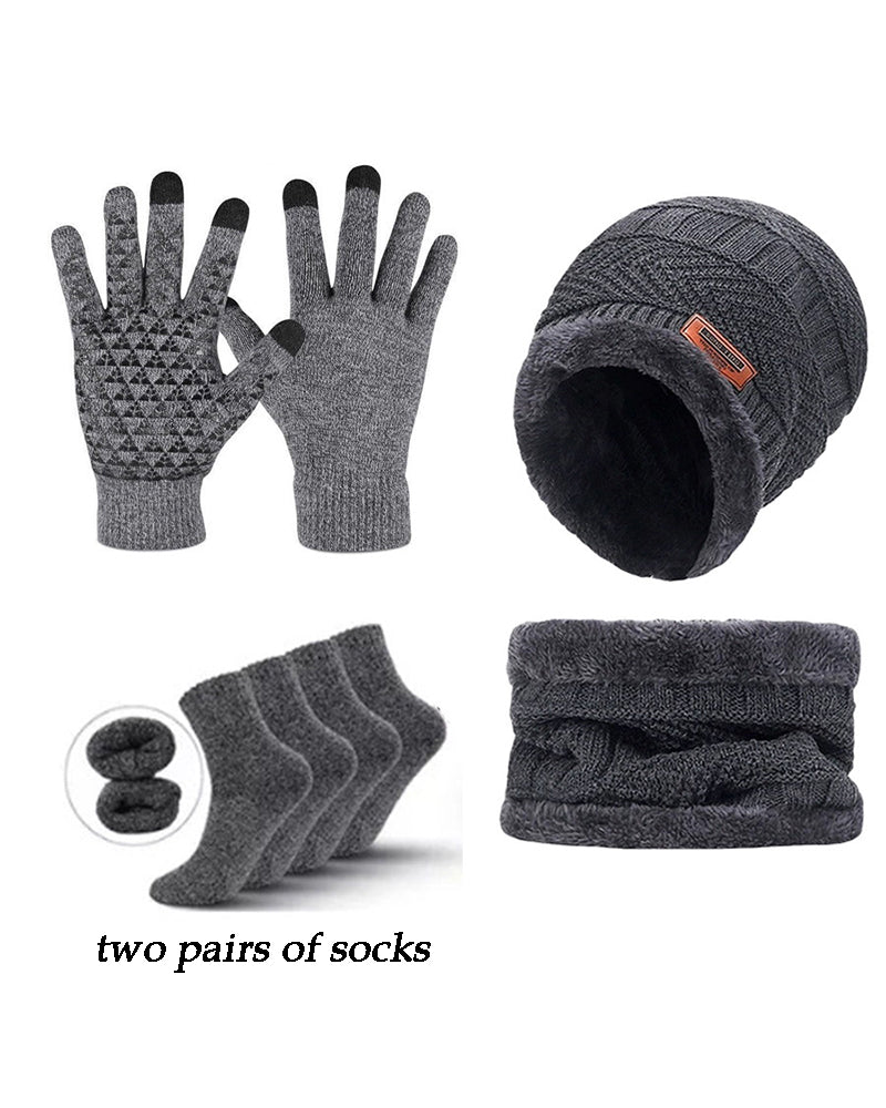 Winter Warm Scarf Gloves Socks Hat 5-piece Set Of Touch Screen For Men And Women
