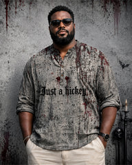 Big & Tall Men's Just A Hickey Bite Bloodstain Print Stand-up Collar Long Sleeve Shirt