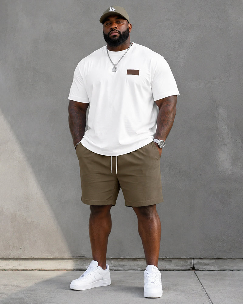 Big & Tall Men's Color Contrast Small Square Printed Crewneck Short Sleeve T-Shirt Shorts Set